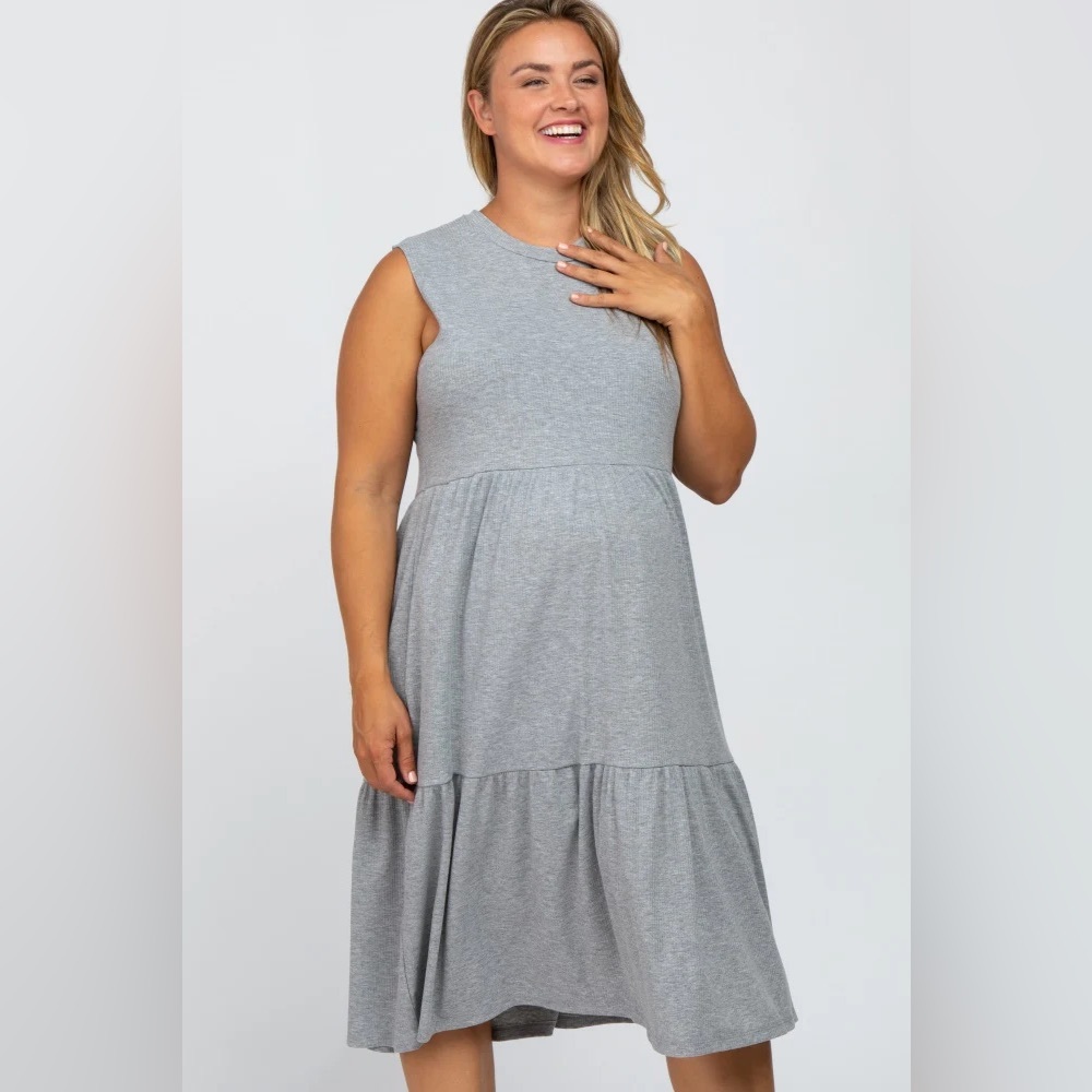 Maternity ribbed Gray Maxi Dress